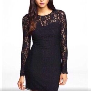 Express Womens S Small Formal Black Lace Short Dress with Open Back Long Sleeves